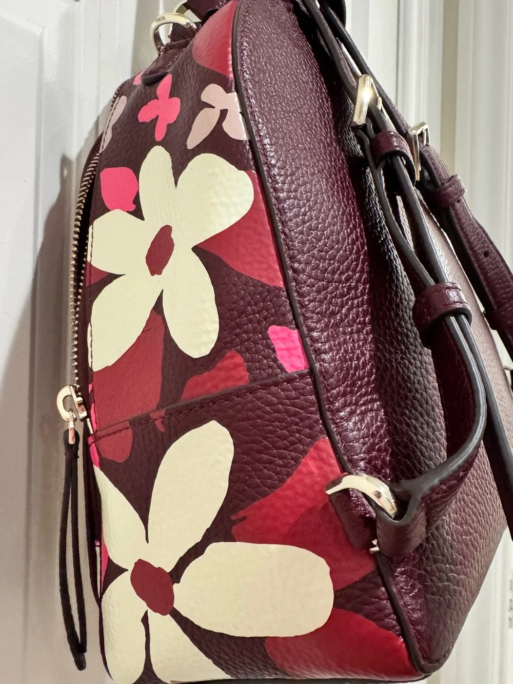 Kate Spade WKRU7023 Jackson Forest Floral Leather Backpack M Pink Multi Florals
